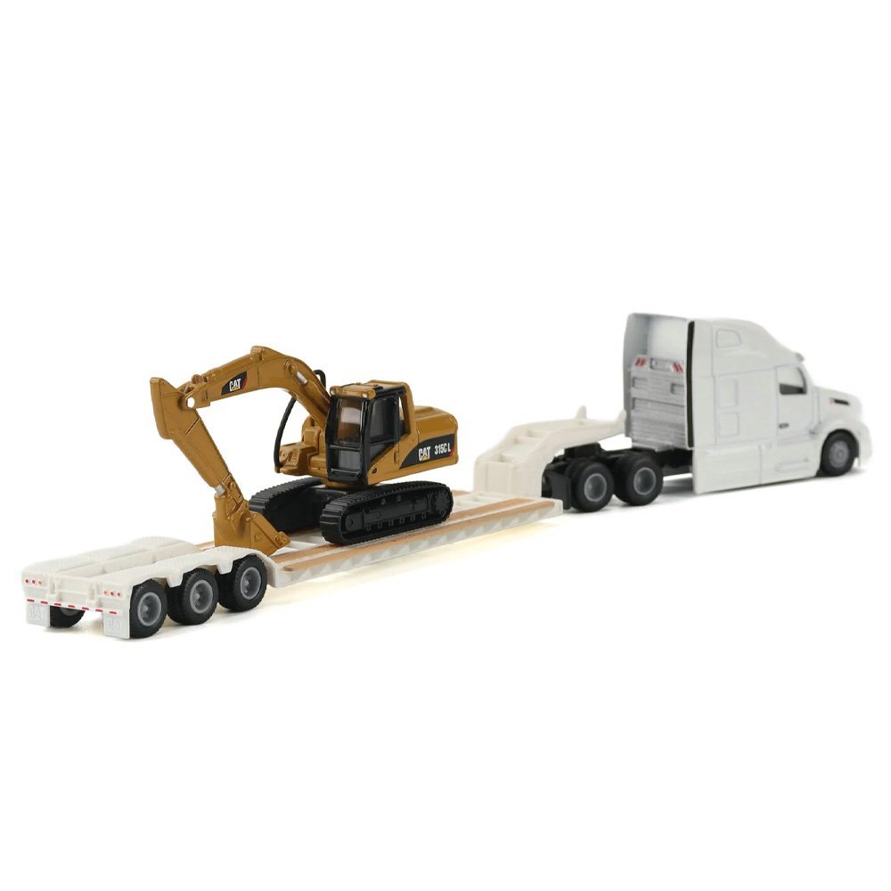 84423 Miniatura Caminhão Peterbilt® 579 Branco 1:87 com Reboque Lowboy e Escavadeira Cat® 315C - Imagem 2