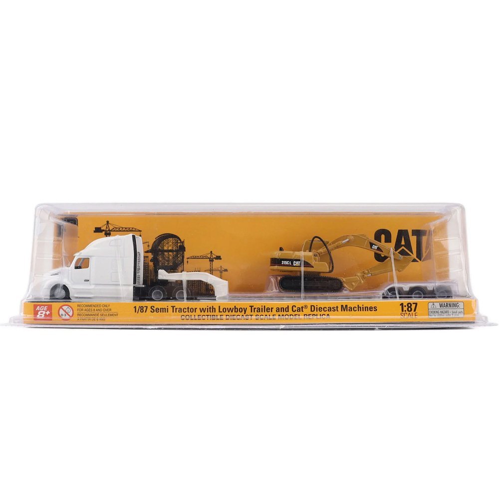 84423 Miniatura Caminhão Peterbilt® 579 Branco 1:87 com Reboque Lowboy e Escavadeira Cat® 315C - Imagem 3